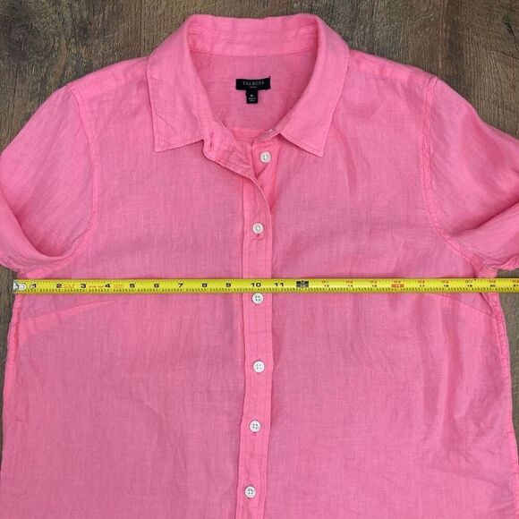 Talbots Petite MP 100% Linen Pink Long Sleeve Button Down Boyfriend Shirt Tunic - Picture 5 of 7